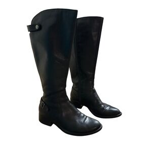 Born Black Leather Tall Riding Boots Women Side Zip‎ Buckle Detail Comfortable 6